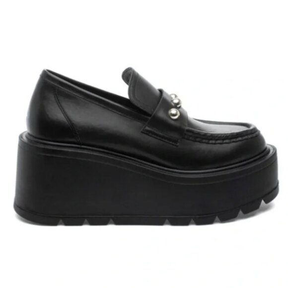 J/SLIDES VICKY Leather Platform Studded Loafer Black Size 8 NEW - Picture 2 of 8